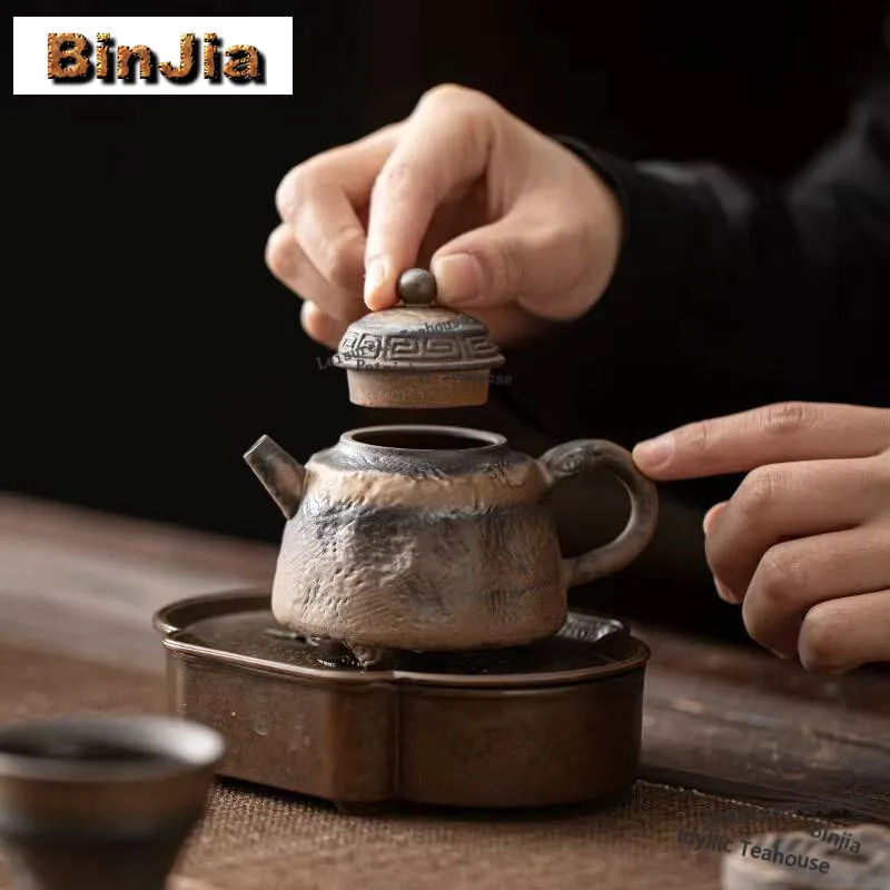 150ML Handmade Coarse Pottery Teapot Boutique Ding Ball Hole Filter Pot Tea Brewing Kettle Tea Services Accessories Decoration