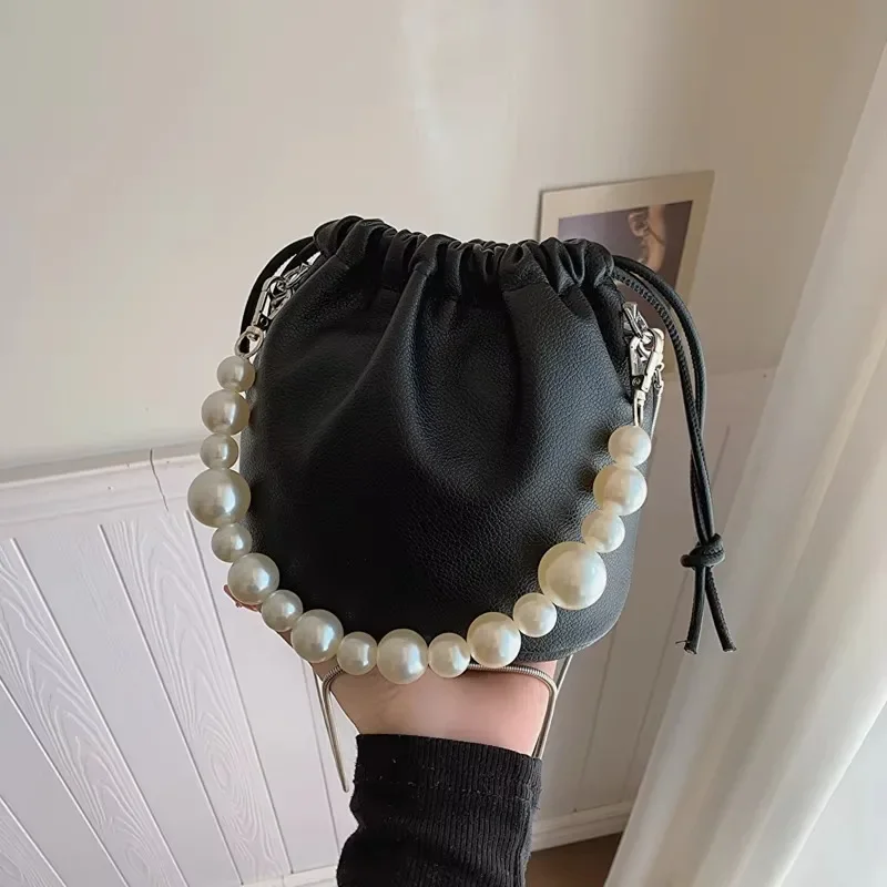 

Bucket PU Compact Cute Shoulder and Crossbody Bags 2025 Designer New Style Handbags for Women Chains Pearl Fashion on Sale