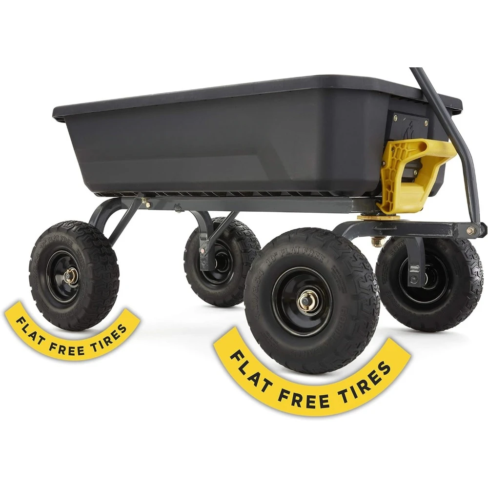 Folding Cart With Wheels 4GCG-NF Poly Dump Cart With No-Flat Tires 4 Cu Ft 600 Lb Capacity Black Camping Trailer Loading Trolley
