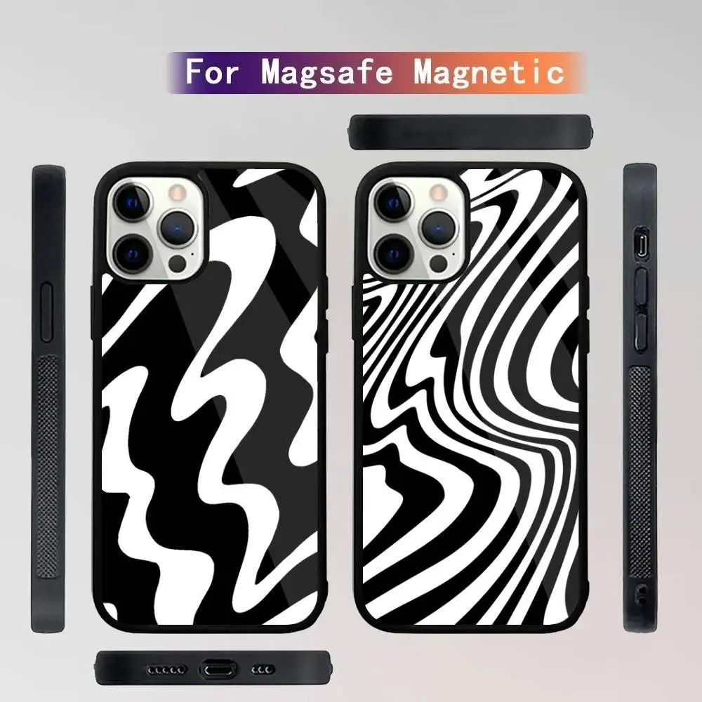 

Wave Pattern Print Black Phone Case For iPhone 16,15,14,13,12,11,Plus,Pro,Max Mini Magsafe Magnetic Wireless Charging