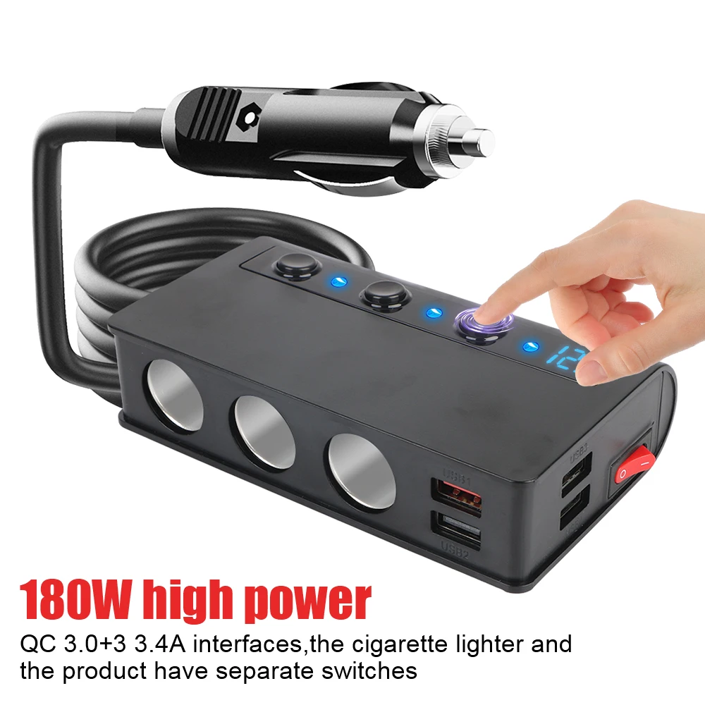 Cigarette Lighter 12V 24V 3.0 Car Charger Adapter 4 Port USB Charging Socket For Phone IPad 180W Quick Charge Splitter