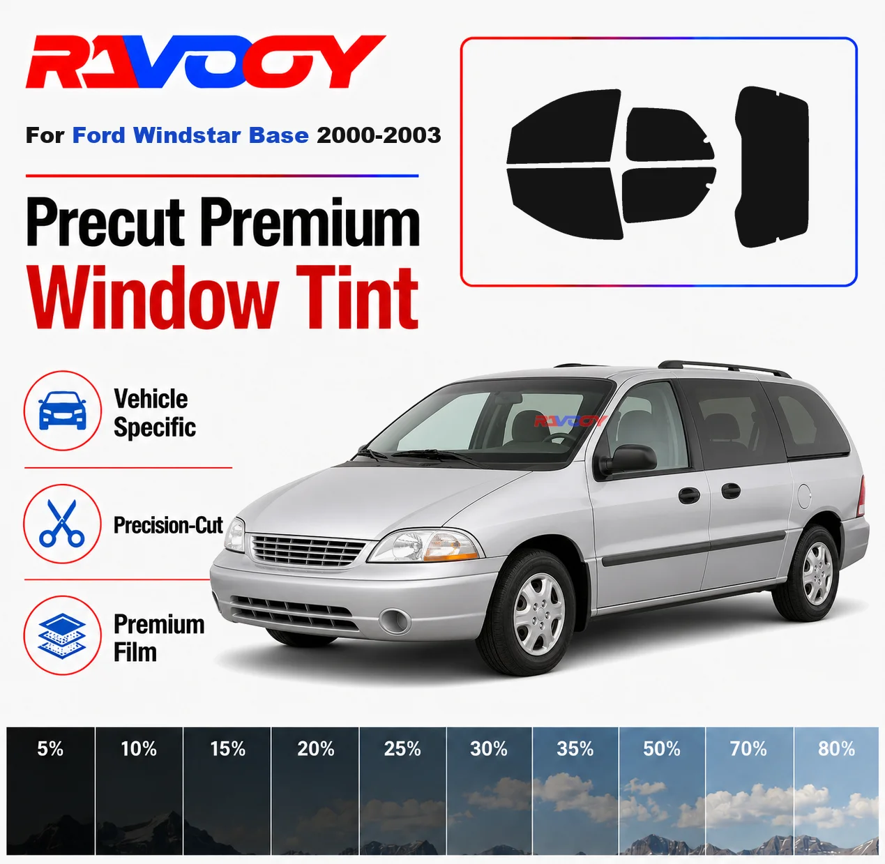 

Premium Precut Window Tint Kit Front Rear Windows Rear Windshield For Ford Windstar Base 2000-2003 Car Solar Nano Ceramic Film