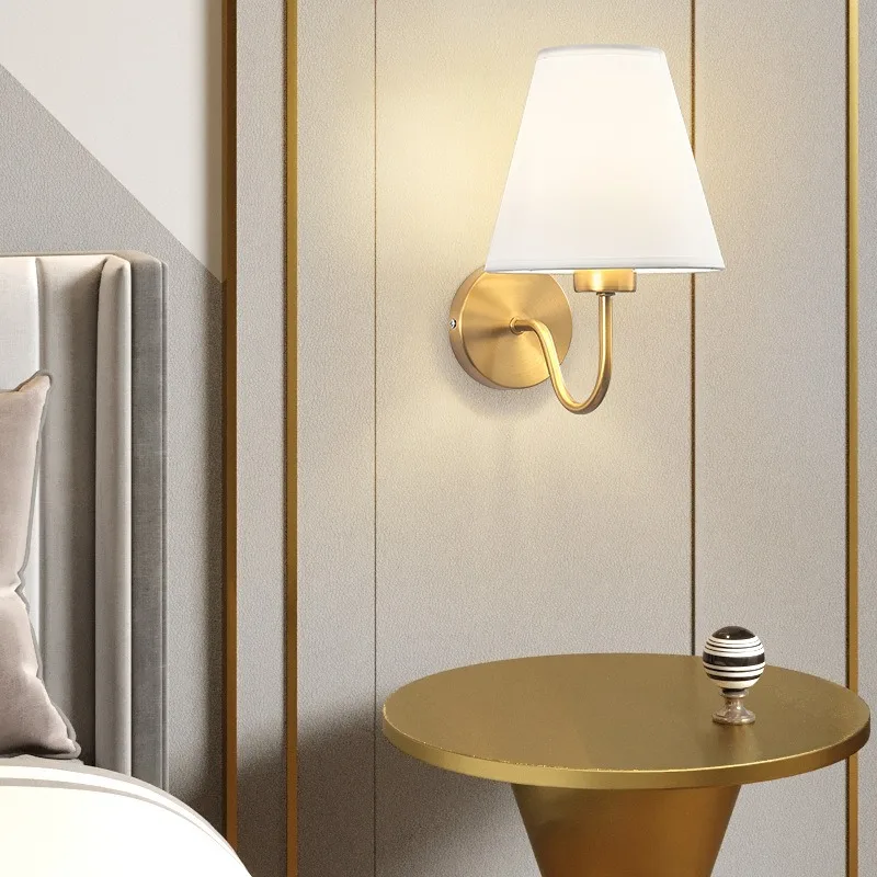 

American Creative Wall Lamp European Simple Elbow Bedroom Bedside Lamp Cloth Cover Corridor Aisle Lights