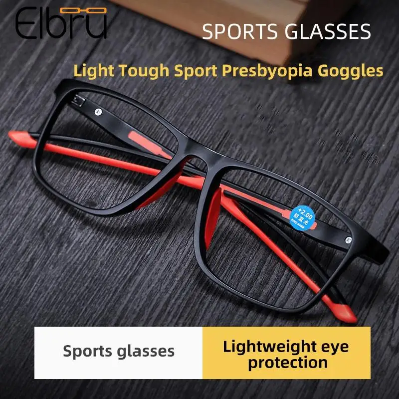 

Elbru TR90 Retro Reading Glasses Men Sports Presbyopia EyeGlasses Women's Grade Anti Blue Light Spring Leg Glasses Frame 0+1+2+4