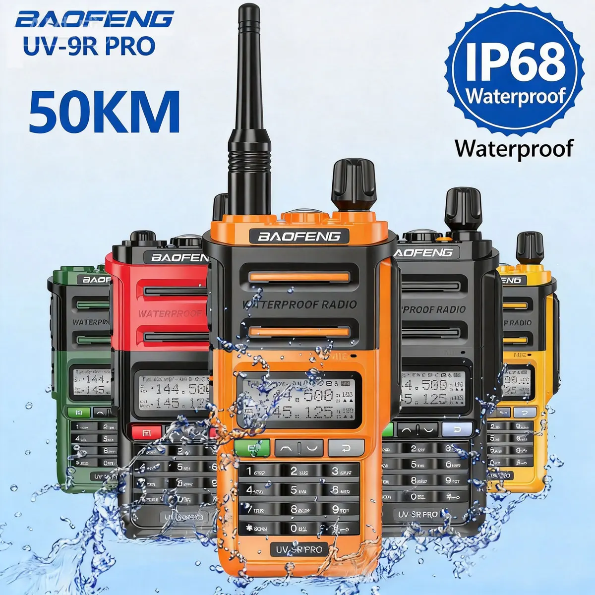 Baofeng UV-9R PRO IP68 Waterproof 8W Dual Band 128CH Type C Rechargeable Ham Two Way Radio 2800mAh LCD