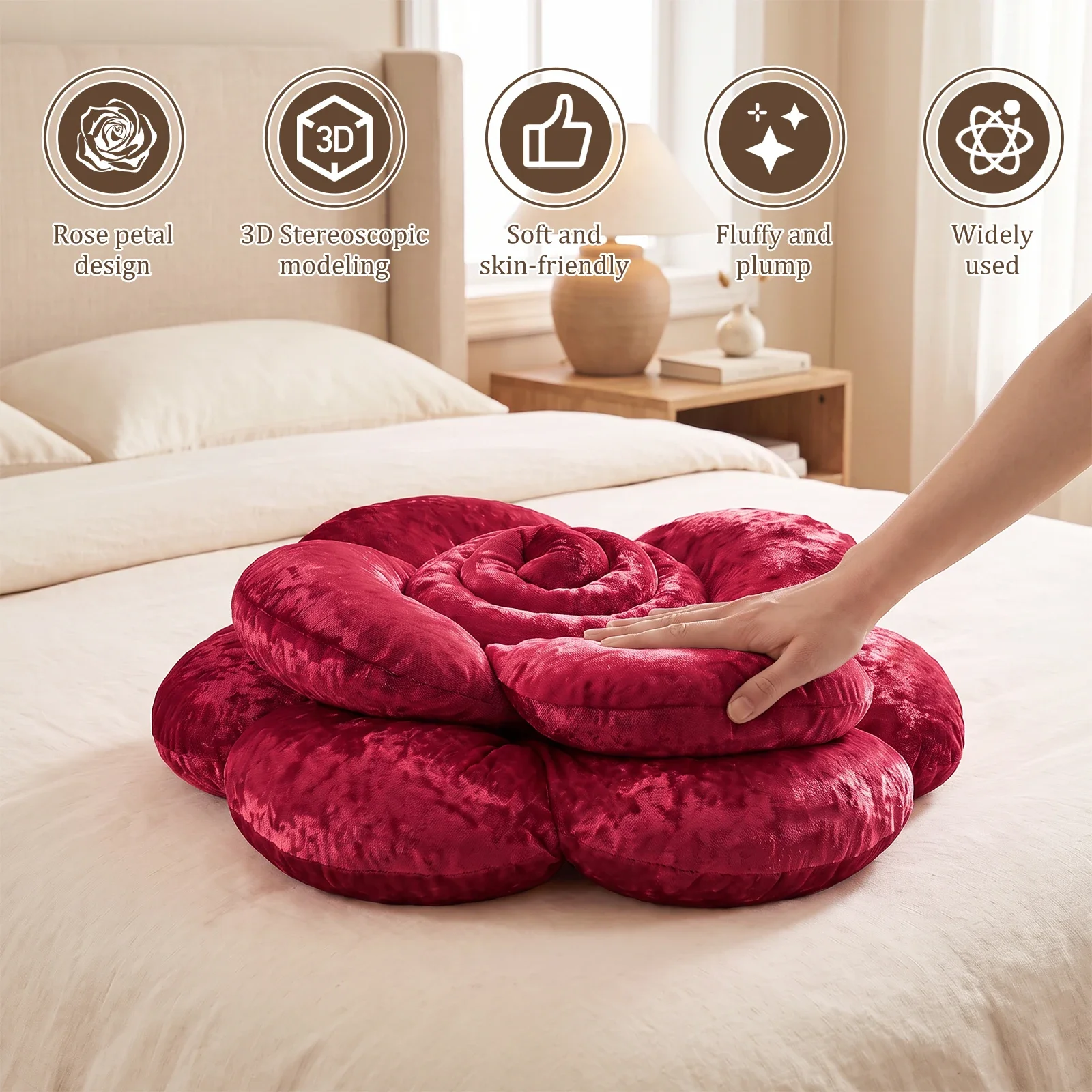 3D Rose Flower Throw Pillow Large Rose Shaped Sofa Cushion Plush Toy PP Cotton Filled Soft Rose Pillow for Home Sofa Decoration