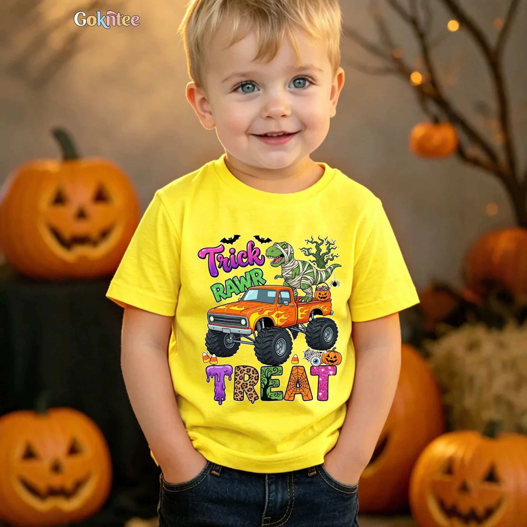 Trick or Truck Halloween T-Shirt Cute Truck Spooky Season Tee Personalized Graphic Kids Fall Holiday Gift m