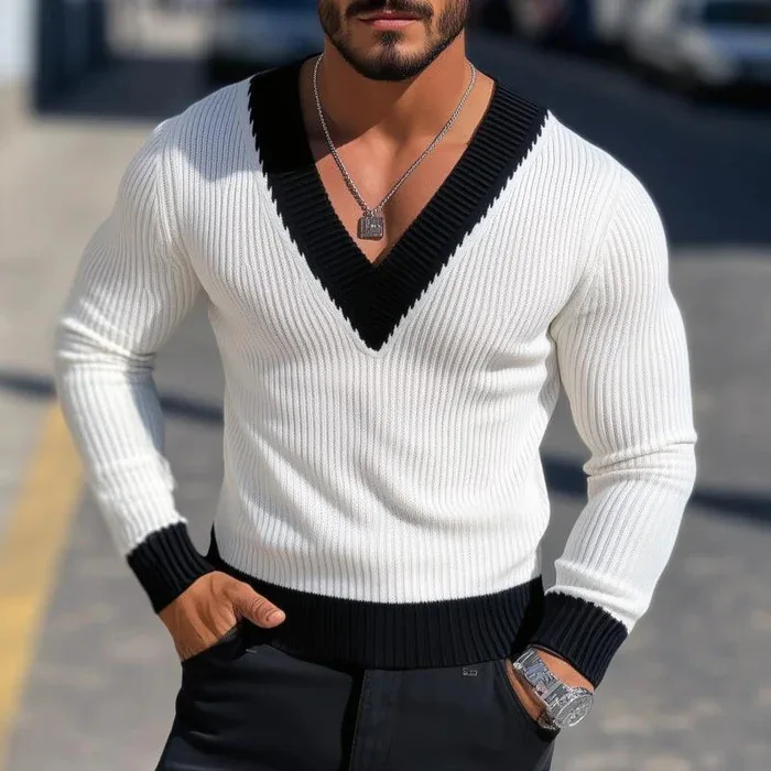 

Men V Neck Dress Sweater Knit Long Sleeve Casual Slim Fit Pullover Sweater Trendy Slim Fit Knitwear for Men