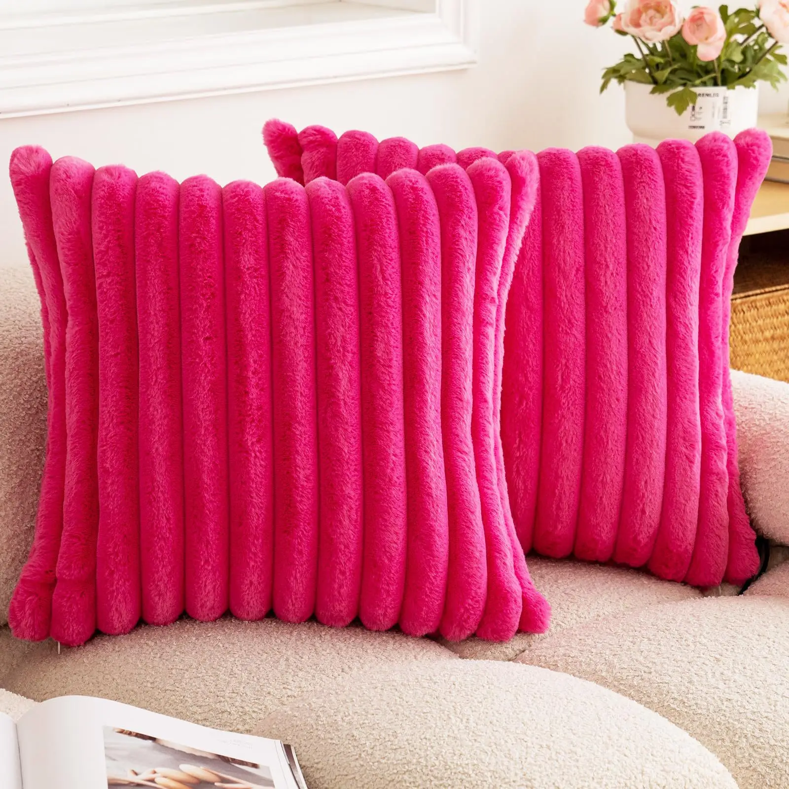 40x40 45x45 Faux Kaninchen Fell Quadrat Kissenbezug Neue Große Dicke Gestreifte Super Weiche Einfarbig Kissenbezug Sofa Dekor Kissenbezug