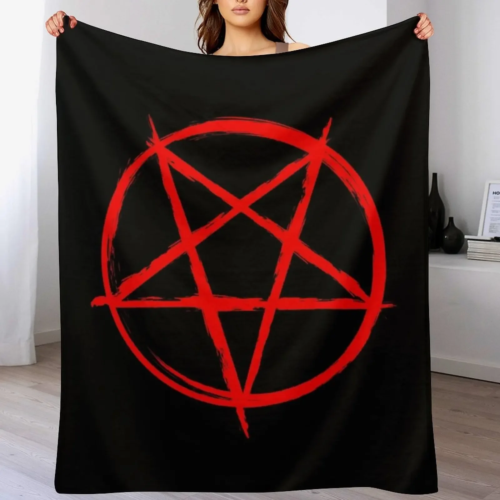 Pentagram Bloody Throw Blanket Soft Solid Color Blanket for Couch Bed