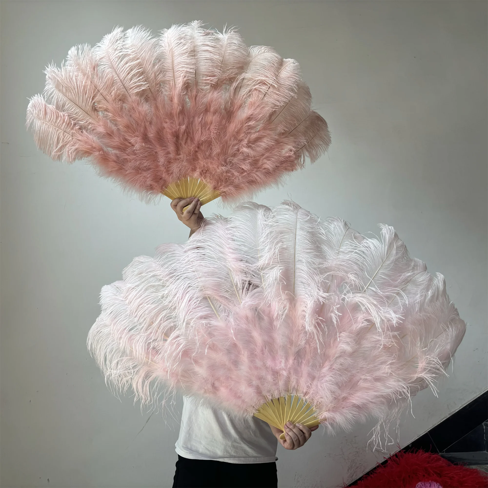 

Pink Ostrich Feathers Fan 60*100cm/75*130cm 13 Bone Handheld Foldable Carnival Stage Performance Feather Fan Plumes Crafts Props