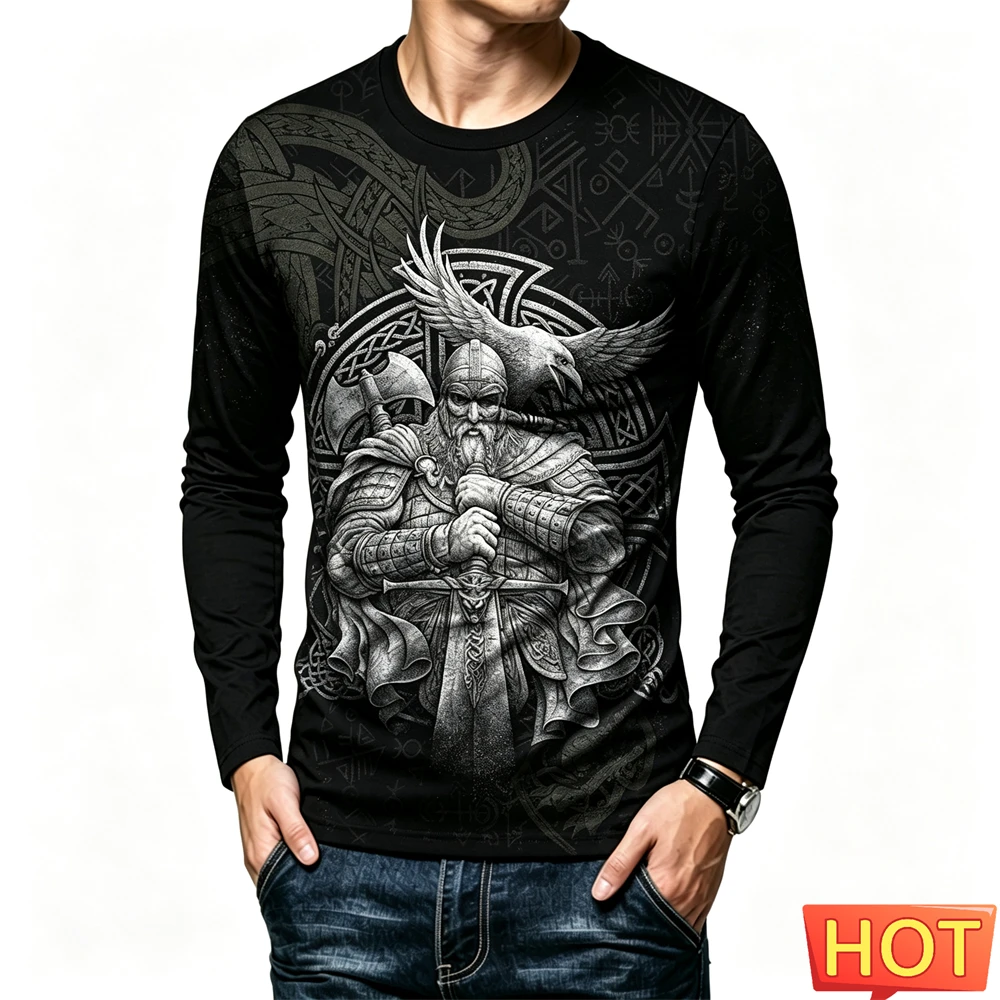 Funny Pirate Print Men's T-shirt Fashion 3D Crow Pattern Tee Autumn Casual O-neck Long Sleeve Tops Hip Hop Trend Vintage Clothes