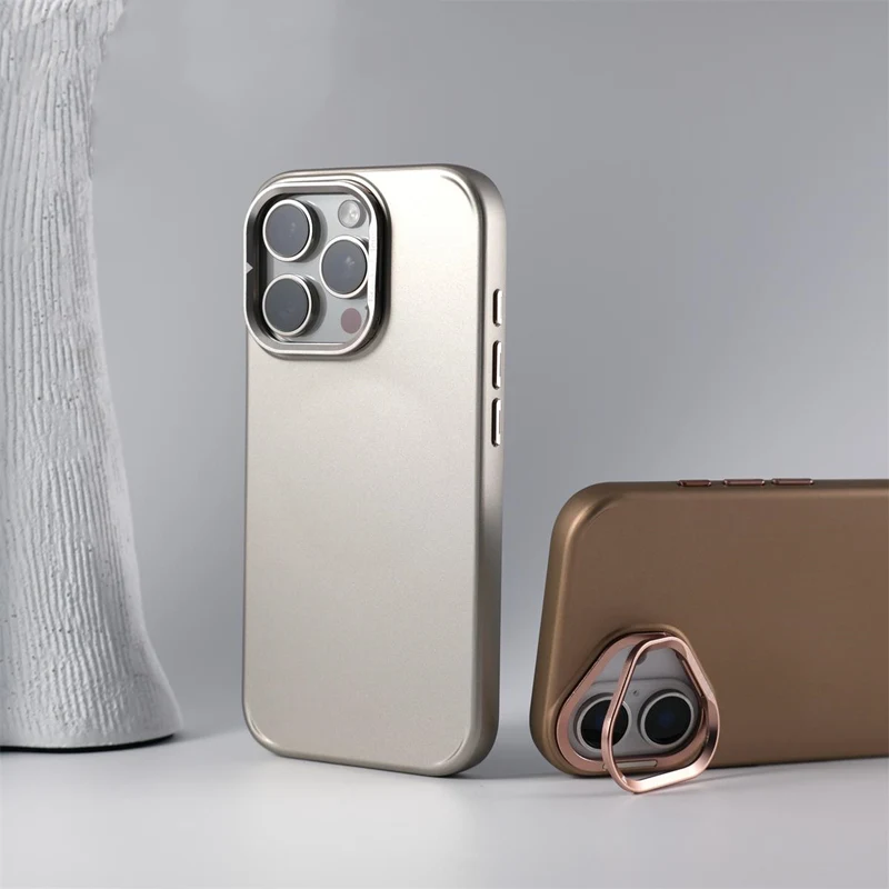 Metal Lens Kickstand Holder for MagSafe Phone Case for iPhone 17 Pro 16 15 pro max 14 13 Solid Color Wireless Charging PC Cover