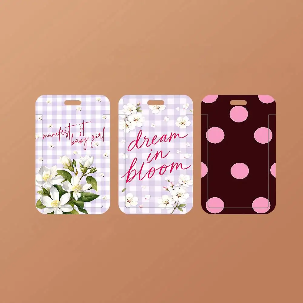 Gird Flowers ID Card Holder Cute PVC Badge Holder Cartoon Card Cover Student ID Bus Card Case With Clear Window