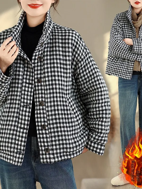 

Korean Japanese High End Thiened Artistic Stand Collar Cotton Jaet Women's plus Size Loose Versatile Commute Trendy Cotto...