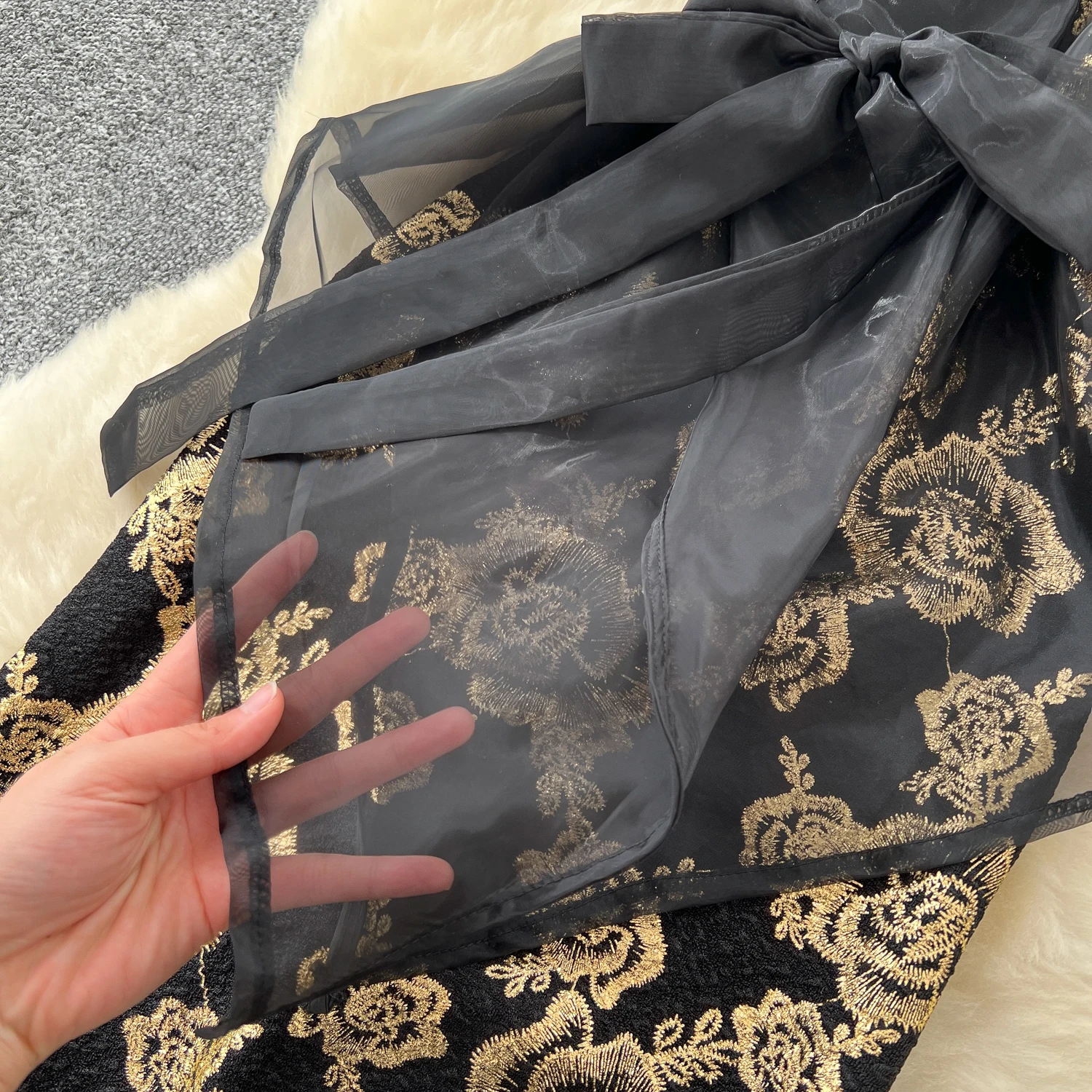 Abito elegante a tubino in rete jacquard vintage Elegante fata moda coreana Boho Prendisole abbigliamento donna Abito lungo