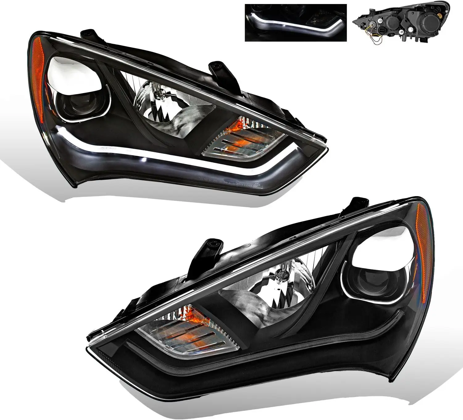 Black Projector Beam Style Headlamp Set Compatible with Hyundai Genesis (2-Pack)