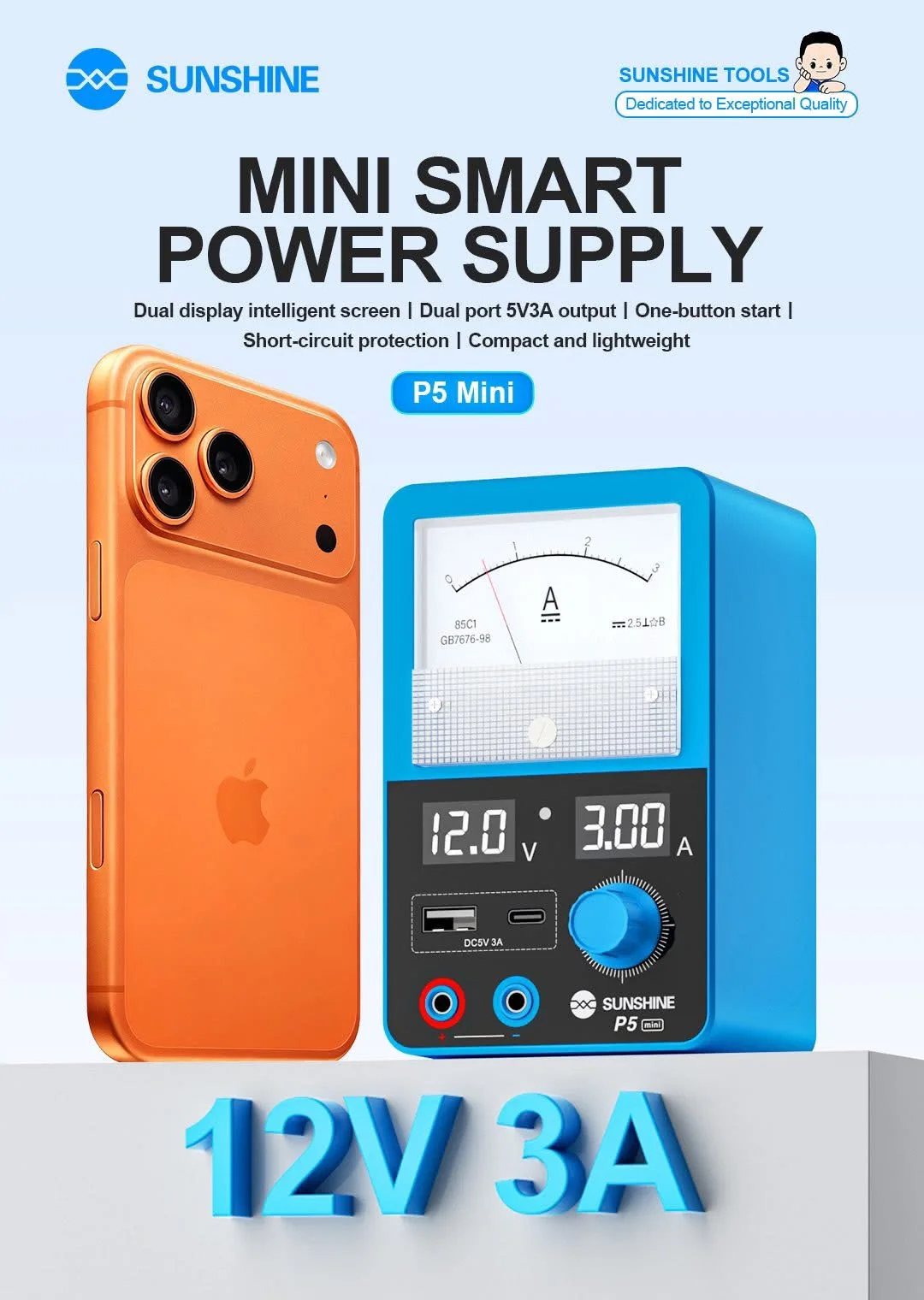 SUNSHINE brand DC regulated power supply, 3A ammeter, 5V regulated power supply voltmeter, mobile phone repair tools