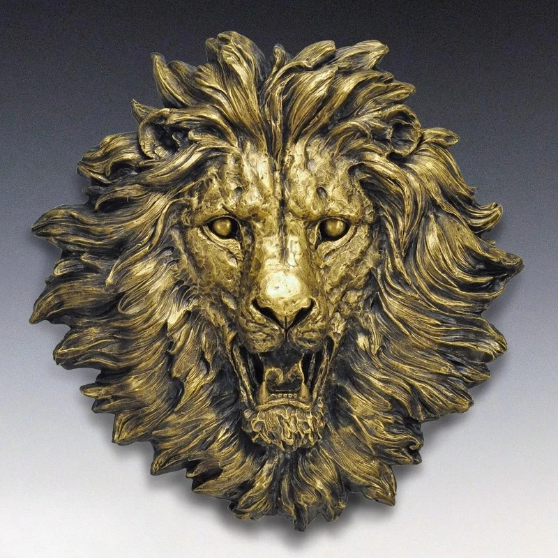 ‌Lion Head Wall Art Sculpture Fiberglass Antique Wall Décor Vintage Accent Wall Hanging Weatherproof Outdoor Hotel Ornament