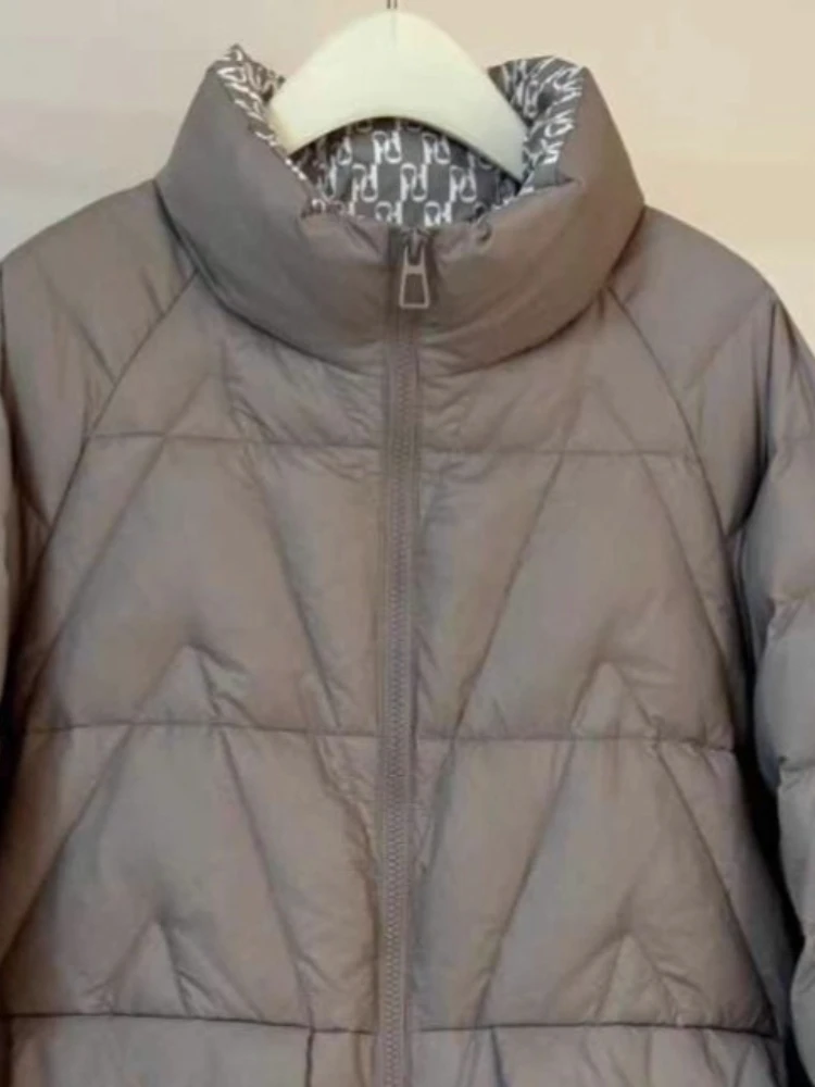 2025 nova cor sólida parkas inverno leve para baixo jaqueta moda casual solto elegante feminino pato branco puffer casaco outerwear