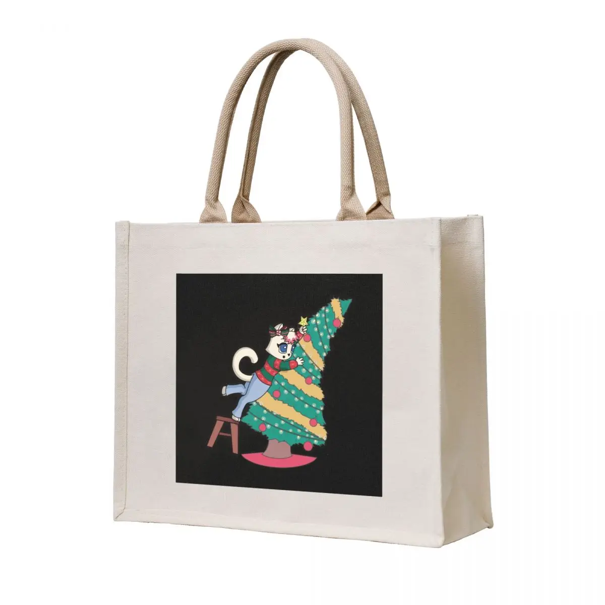 

Cat Putting the Star on the Tree Tote Bag Beach bag tote bags cloth bags Shopping bags Women's tote bag