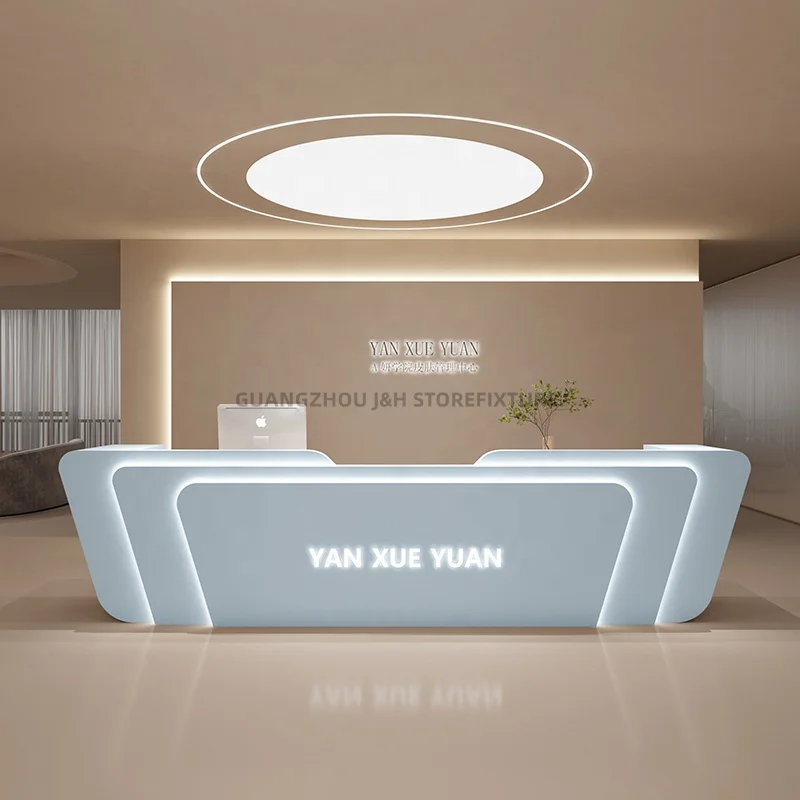 Customized.Modern Marble Front Reception Desk LED Light Reception Desk with logo Salon Shop Wooden Reception Desk