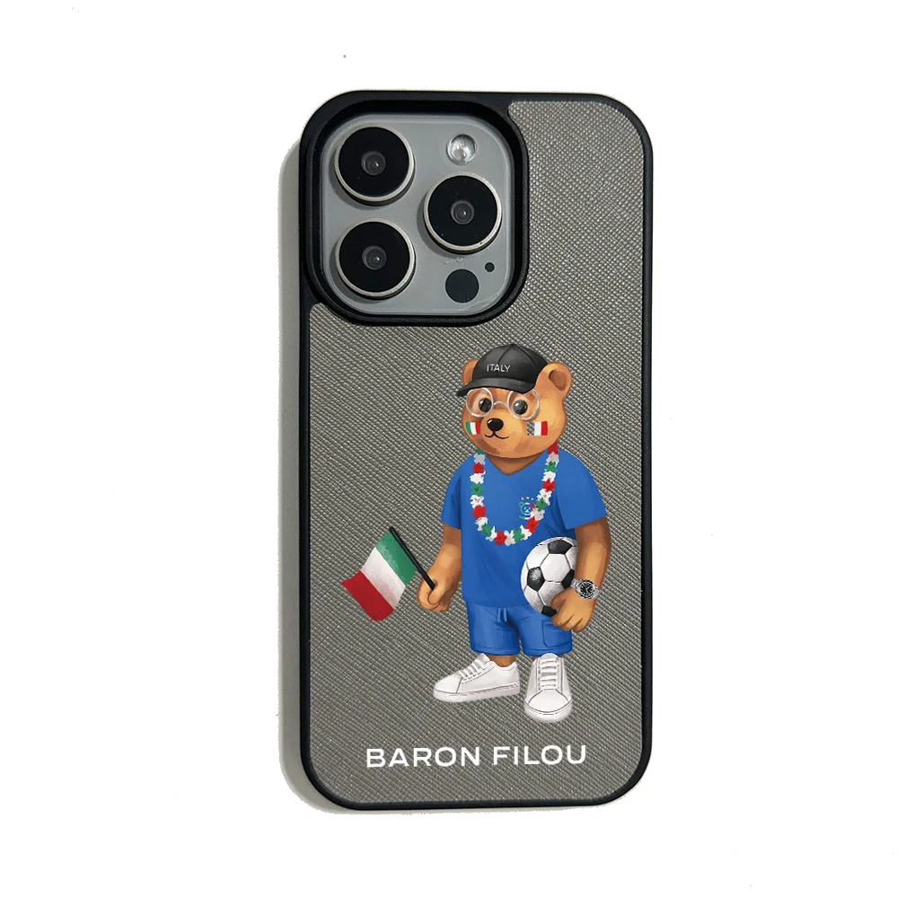 BARON FILOU BEAR جراب هاتف آيفون 16 15 14 plus 13 12 11 pro max غطاء فاخر متقاطع من الجلد فوندا إيطاليا لكرة القدم