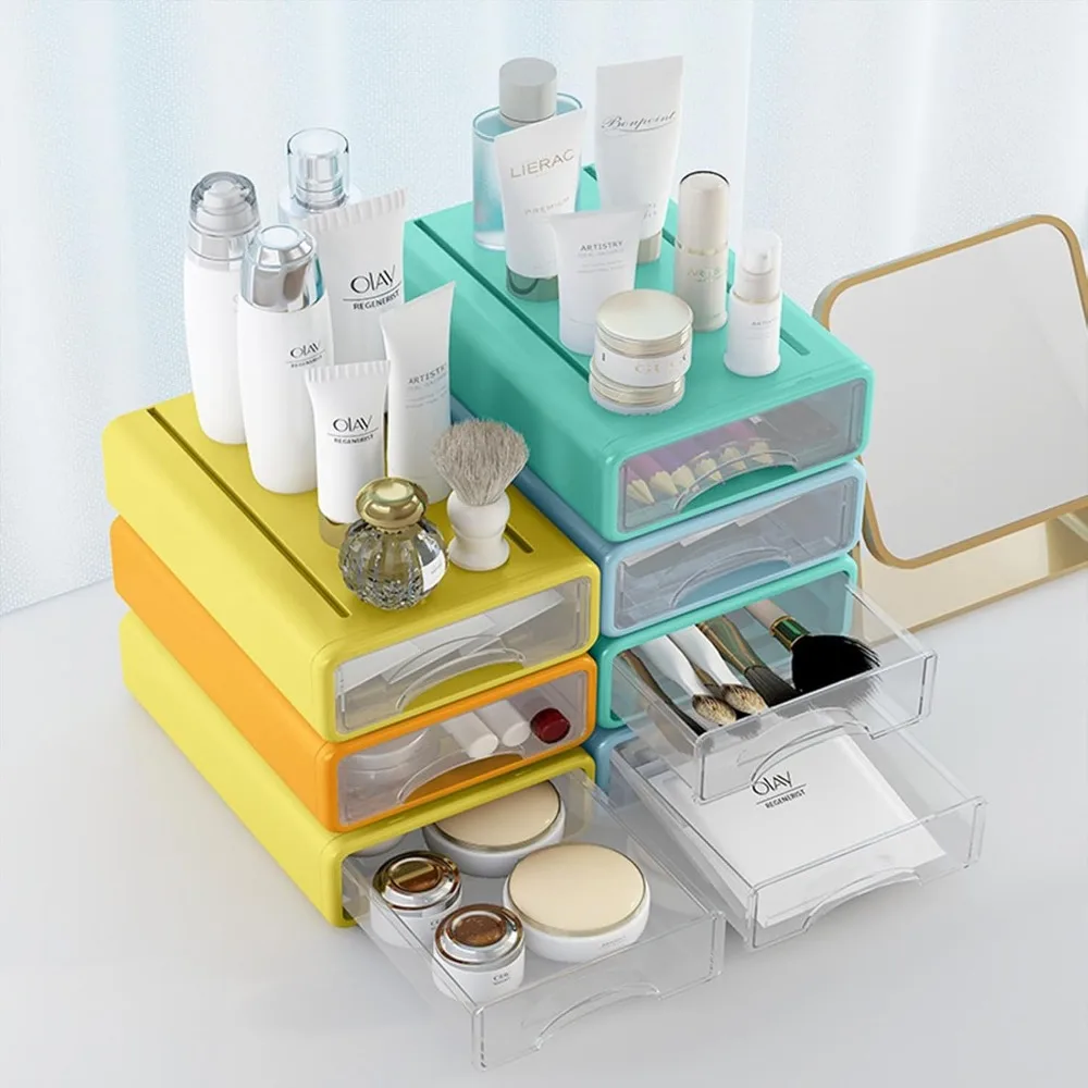 Stackable Desk Organizer with 4 Drawers - Clear Storage for Office Supplies, Makeup, and More