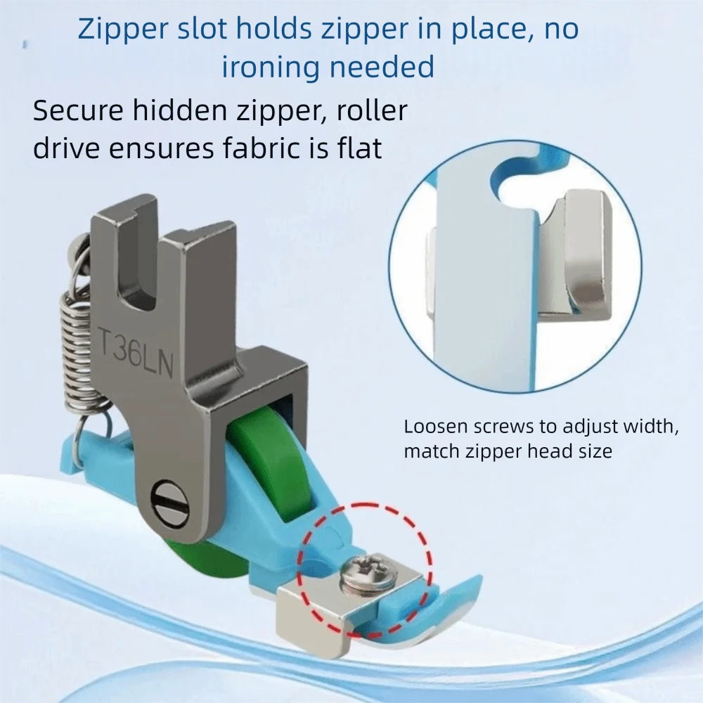 Adjustable Invisible Zipper Foot T36LN Plastic Wheel Zipper Guide Sewing Presser Foot for Industrial Sewing Machine Parts