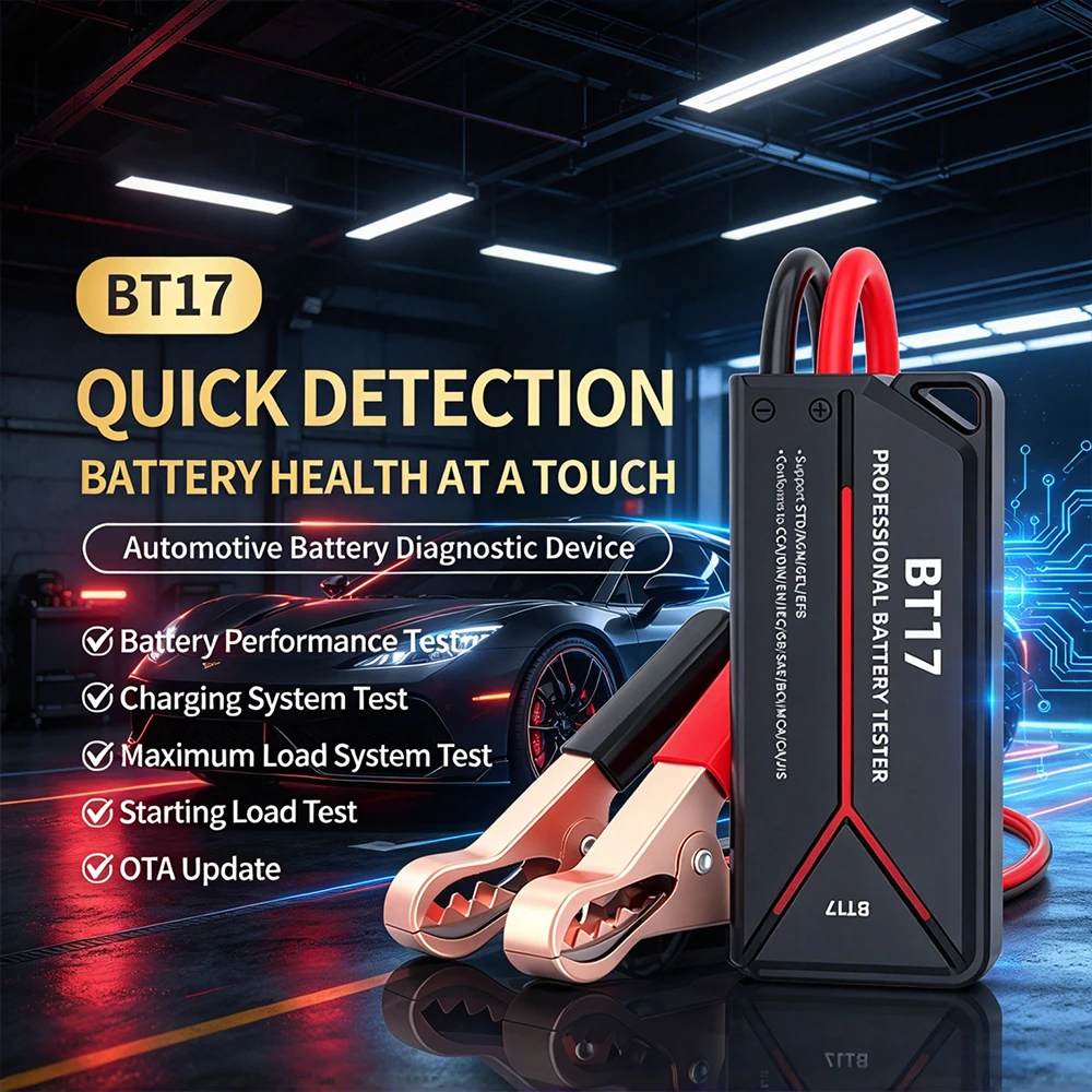 BT17 Automotive Battery Tester Bluetooth Connection OTA Update Car Battery Monitoring Jump Starter Kit