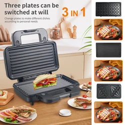 1000W 3 in 1 Electric Grill Sandwich Maker Machine Heating Bread Baking Toaster Pancake Pan Breakfast Home Kitchen 220V 240V토스터기