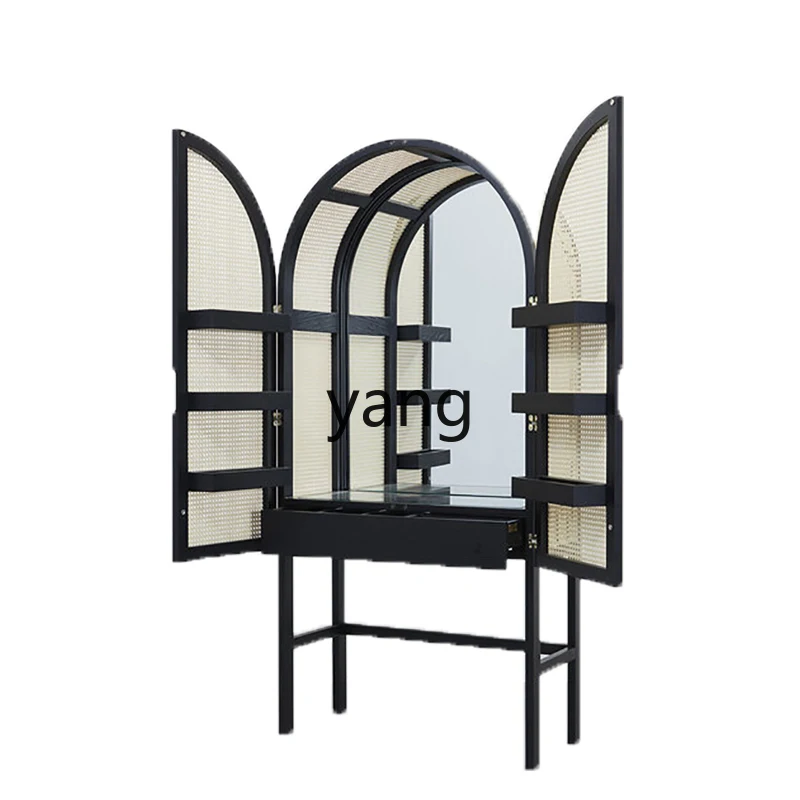 LTT rattan solid wood dresser with door modern simple multi-functional makeup table