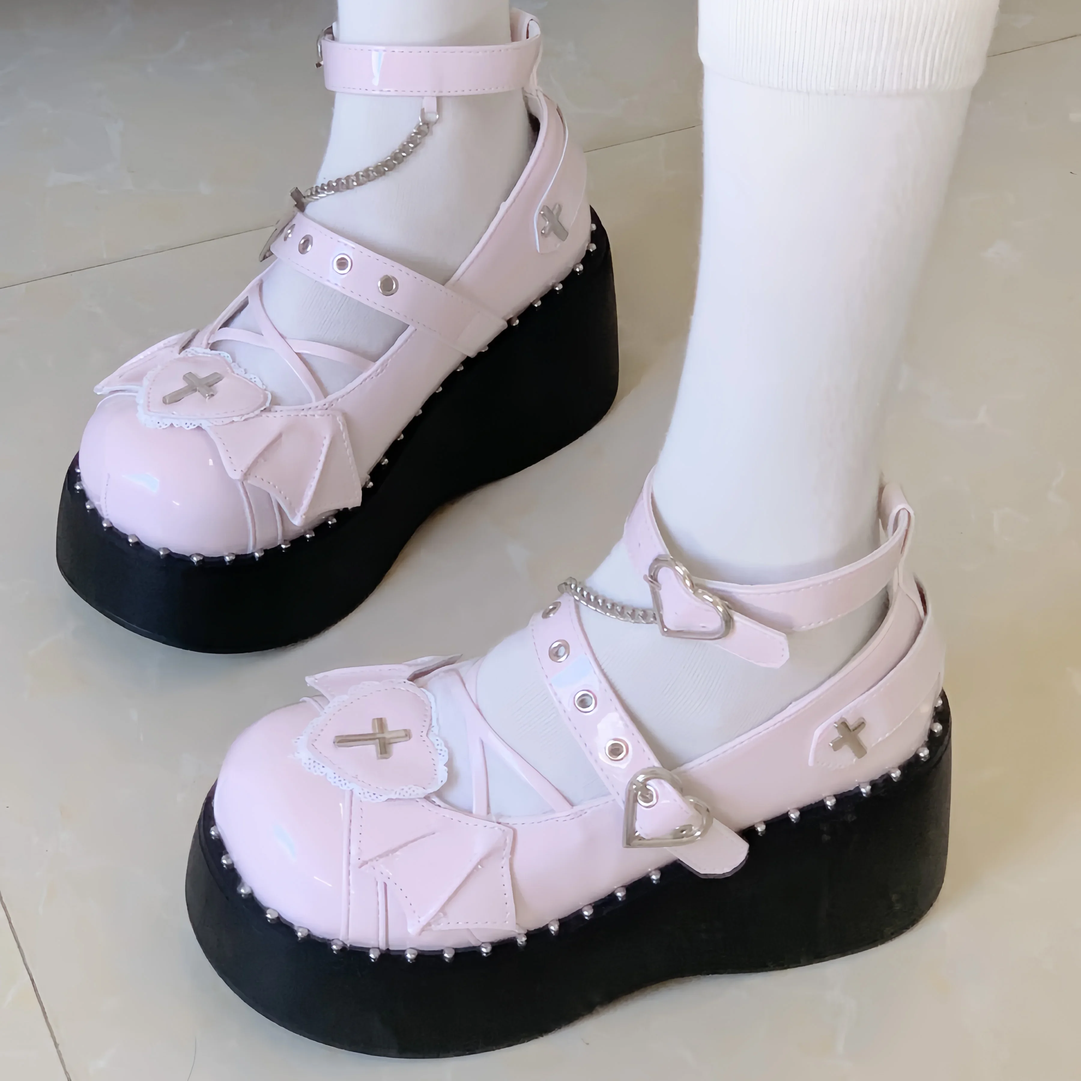 Princess Lolita Shoes Y2k Subculture Punk Babes Platform White Shoes Kawaii High Heels Women