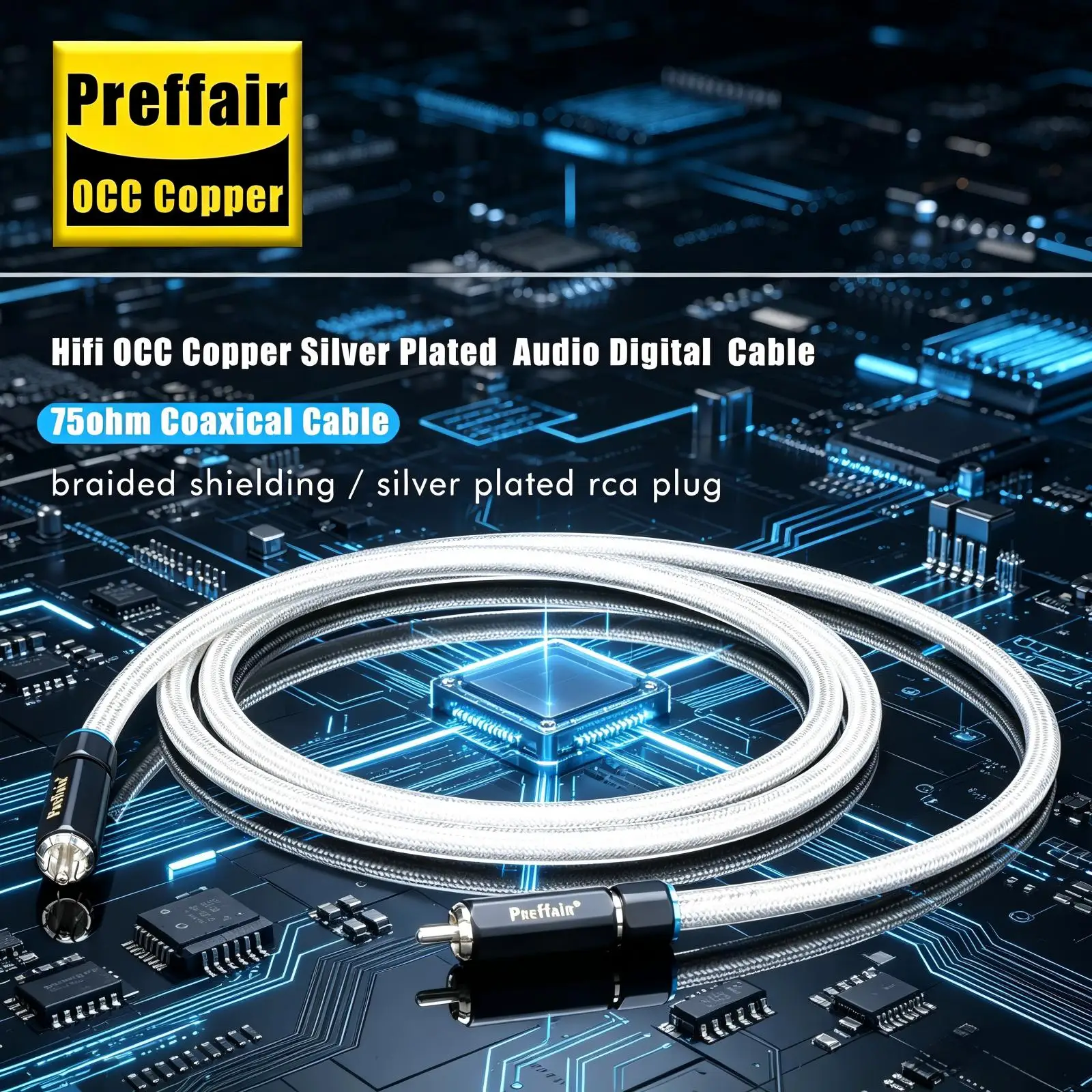 

Preffair HiFi 75ohm Digital Audio OCC Silver Plated Audio Coaxial Cable Rca Male to Male Stereo Wire Speaker Subwoofer Line