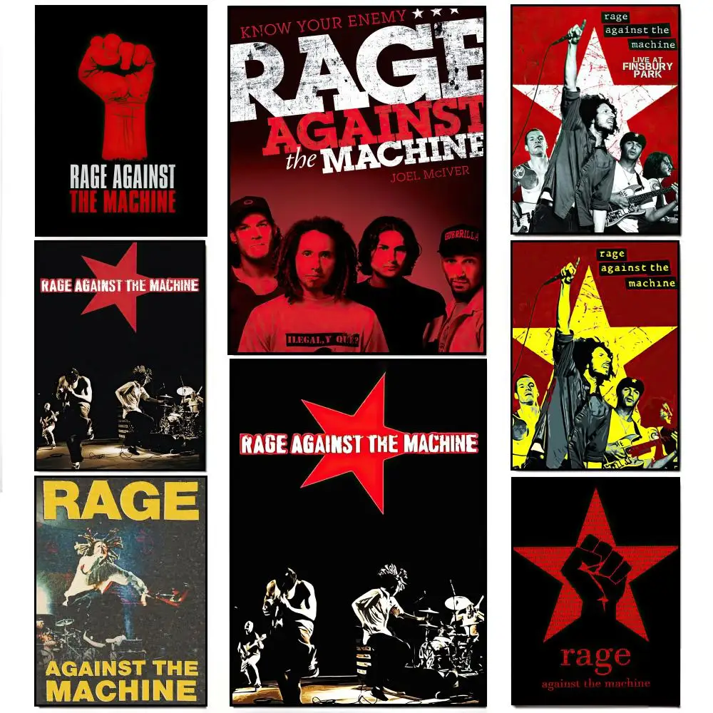 Póster de la icónica banda de rap rock R-Rage Against the Machine, pegatina de pared impermeable HD, decoración para sala de estar, regalo