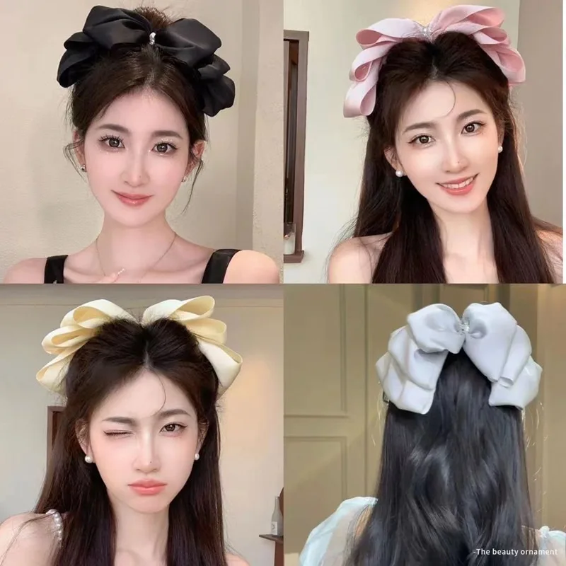 Super sweet big bow headband hair clip, women's head highlights face, small straight clip, high-end hair accessory