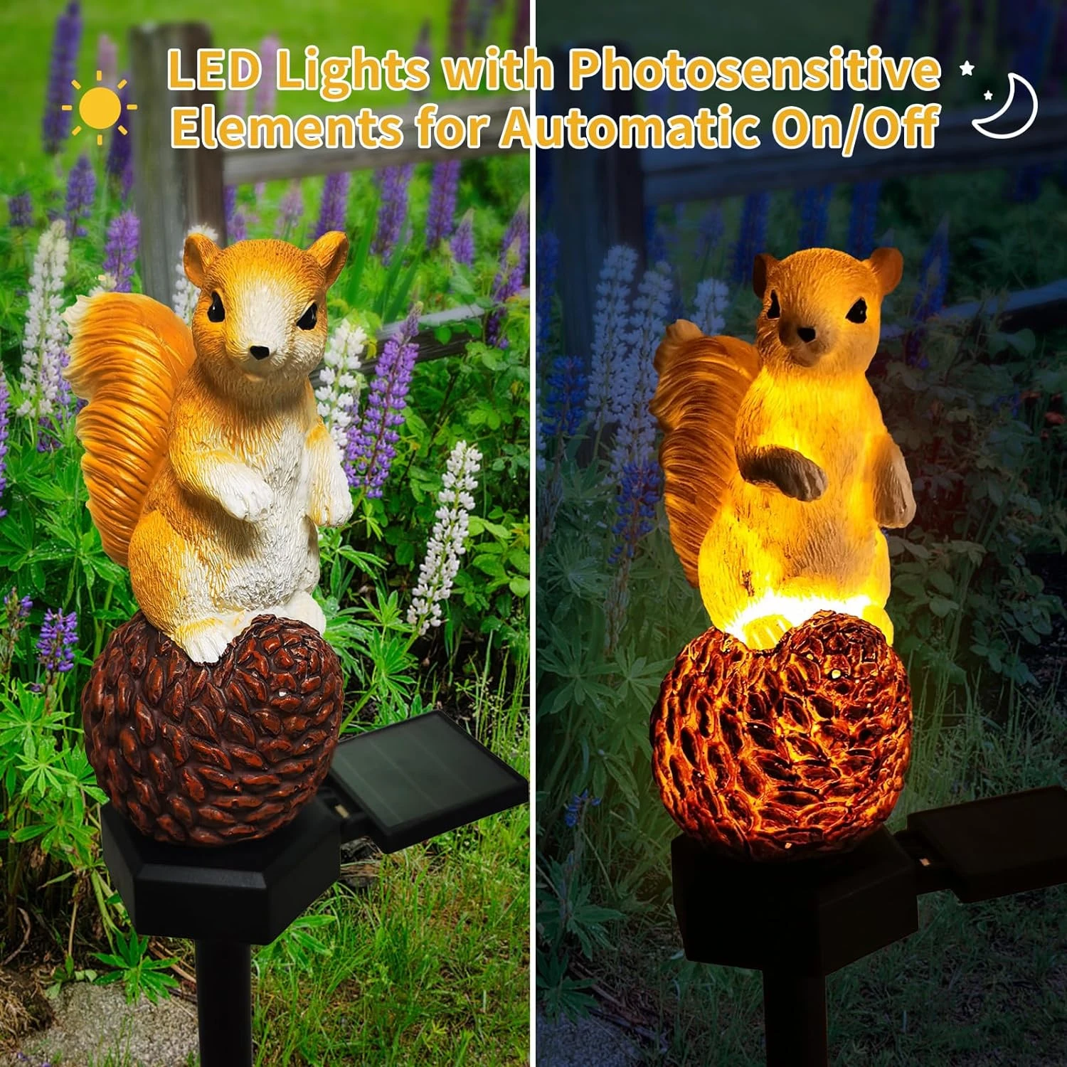 Cute, Charming, and Adorable Solar Squirrel Light - Delightful Waterproof Resin Outdoor Lawn Decor - Cute Yard Statue with Solar