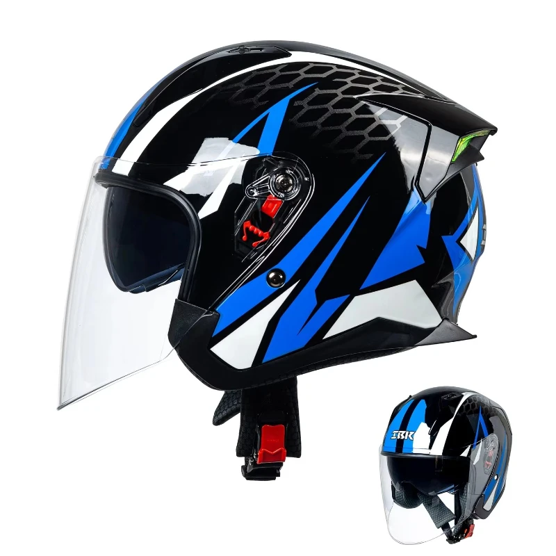 New Motorcycle Helmet Three-quarters Double Lens Helmet Motorcycle Half Helmet Four Seasons Universal Male and Female Helmets To