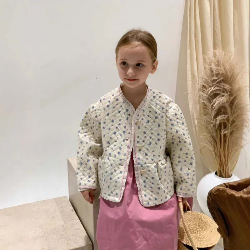 

Girls' Cotton Jacket Floral Top Children's Cotton Clothing Stylish Warm Children's Autumn Winter New Cotton Padded Cardigan