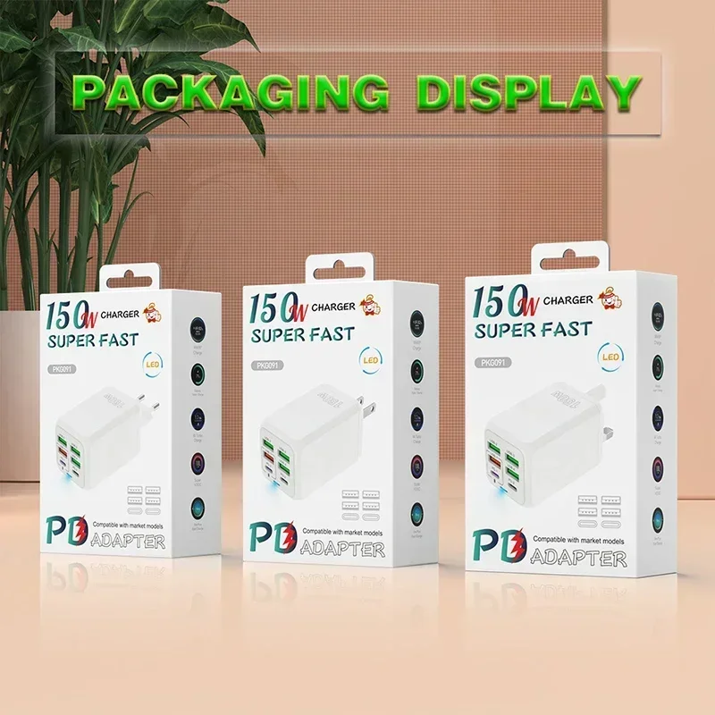 150W Fast Charger USB Type C PD 3A Cable Fast Charging Quick Charge 3.0 Adapter For IPhone Oneplus Cellphones
