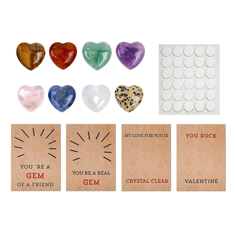 20CB 12/24/36 Pcs Valentine Day Greeting Card with Heart Shaped Stones, Valentines Cards Handmade Gift Cards for Boy Girl