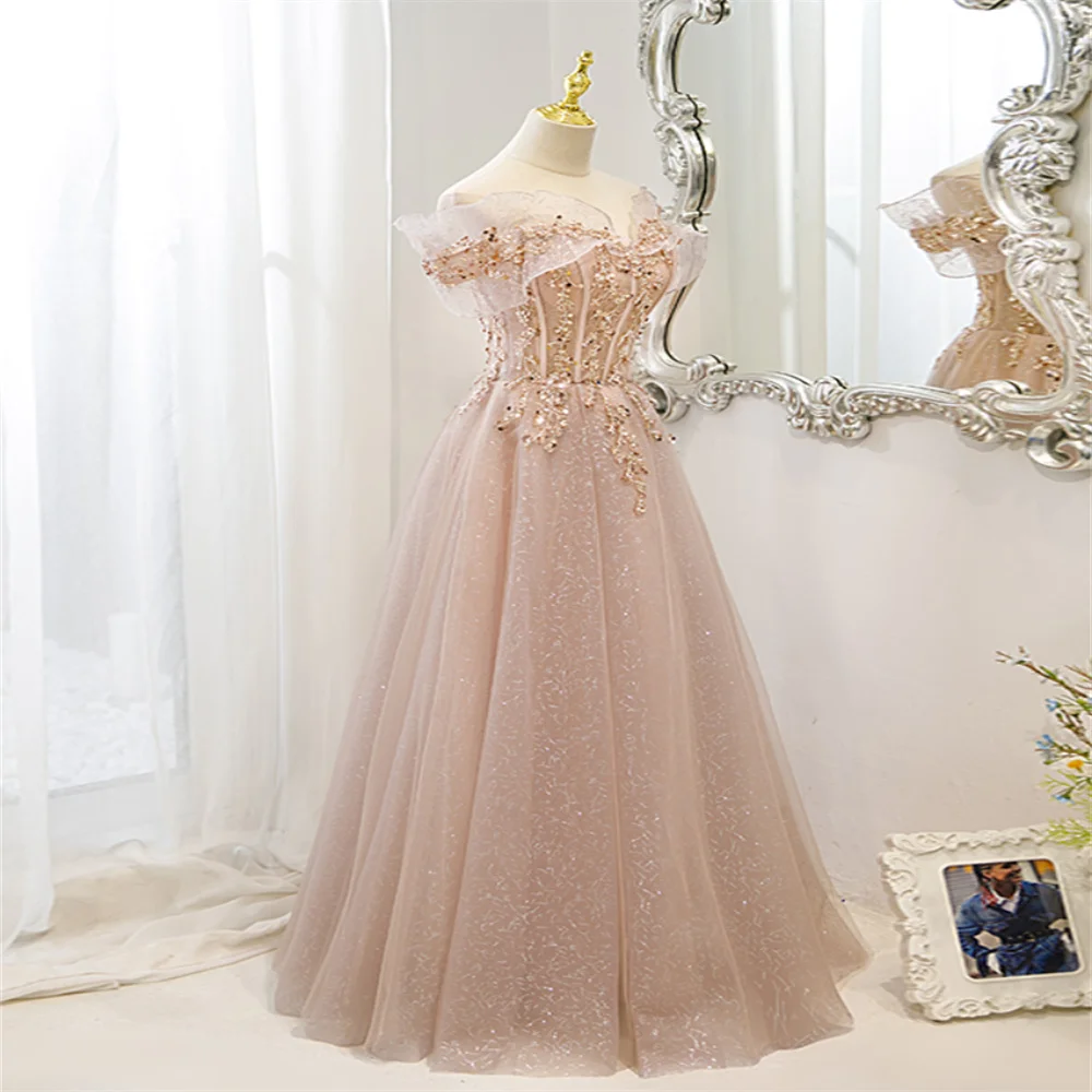 Maßgeschneidertes rosa A-Linie-Hochzeitskleid aus Tüll mit U-Boot-Ausschnitt, Abendkleid 2024, sexy Partykleid, elegantes Tüll-Abschlussballkleid A085