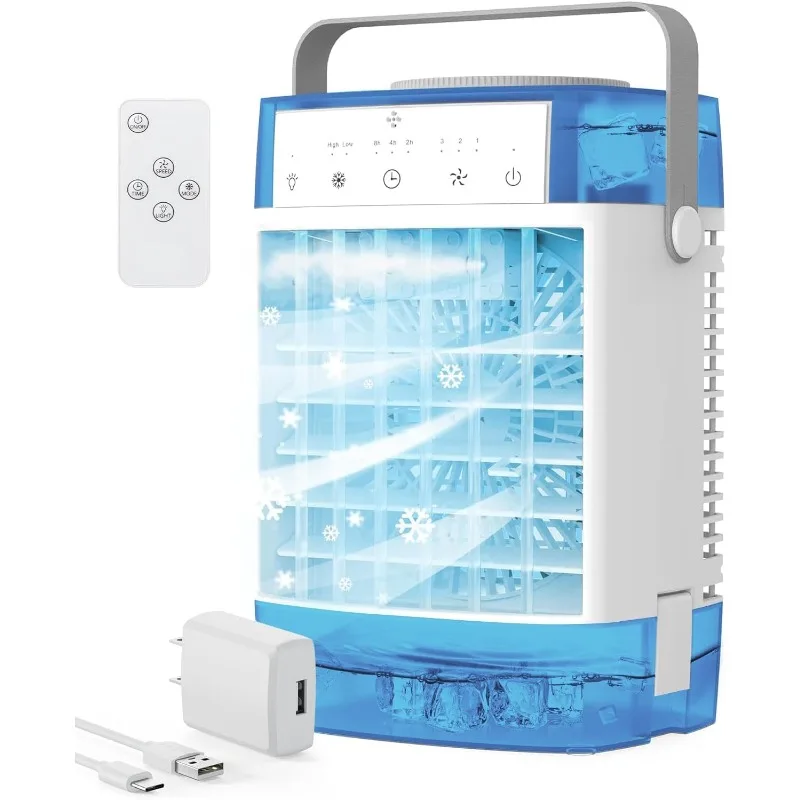 

Портативные кондиционеры, 3-скоростной небольшой вентилятор переменного тока, испарительный воздухоохладитель с пультом дистанционного управления, функция таймера, 7-цветный ночник