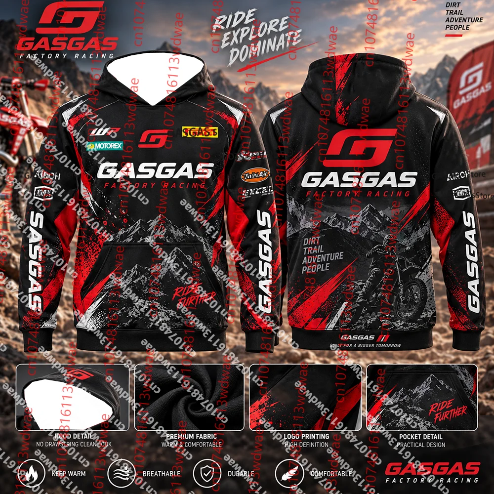 GASGAS Factory Racing Hoodie Men Sweatshirt Motocross Enduro Dirt Bike Off Road Motorcycle Rider Casual Sport Hooded Tops
