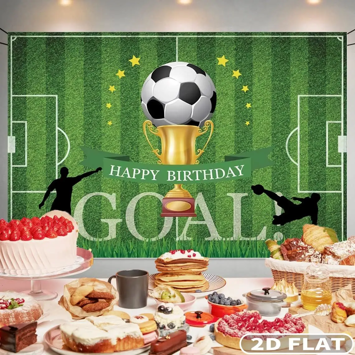 

1pc 2D FLAT Soccer/Basketball Happy Birthday Party Photo Booth Props, Backdrop Decorations Soccer Happy Birthday Banner
