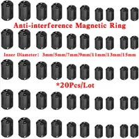 Abrazadera de cuentas de ferrita con núcleo de anillo, bobina de estrangulamiento, filtro de ruido EMI RFI, Clip a presión, Cable magnético negro, 3,5/5/7/9/13/15mm, 20 piezas