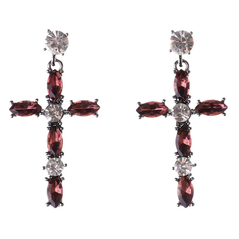 New foreign trade earrings, fashionable big-name cross alloy diamond earrings, cross-border accessories manufacturers