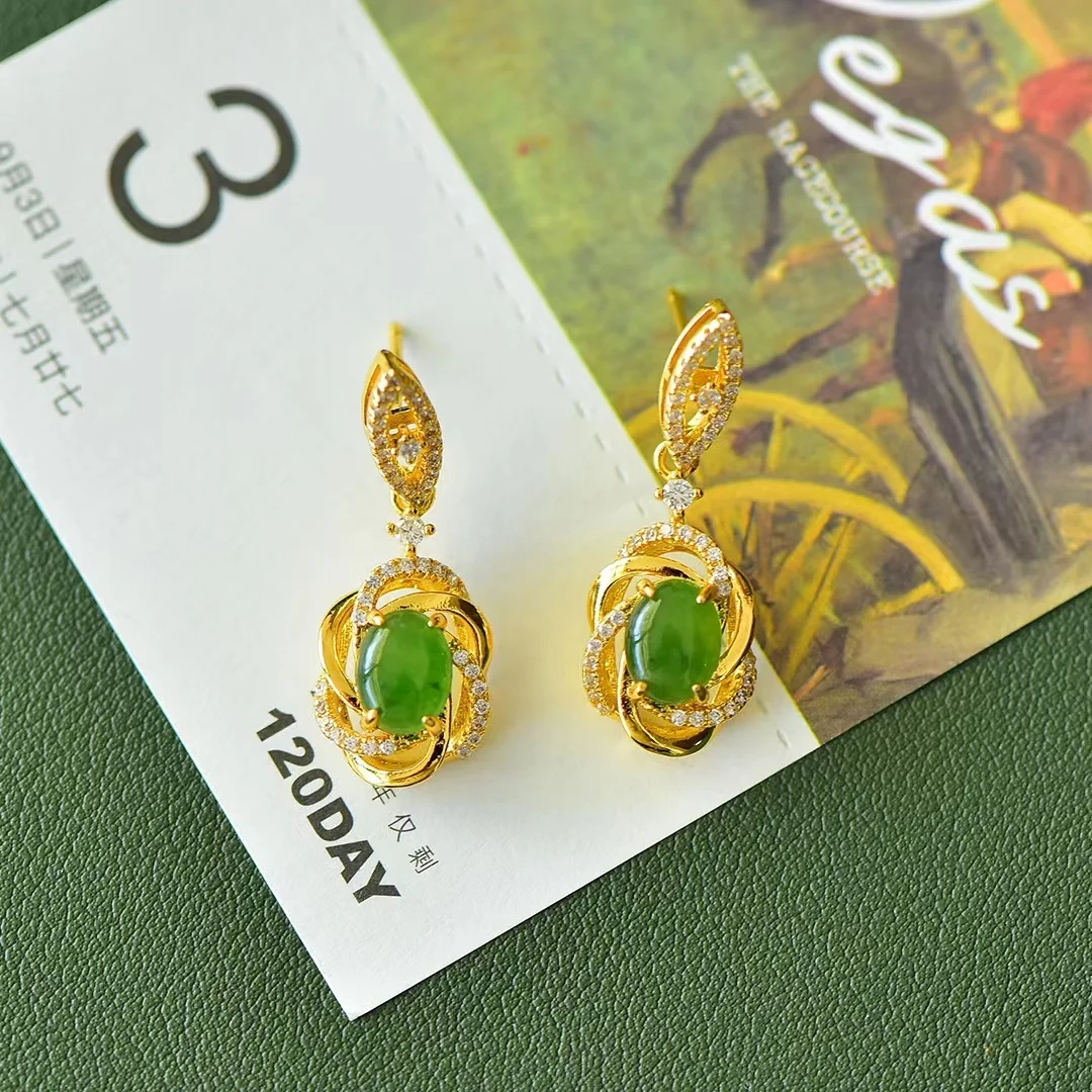 Hetian Jade Earrings Natural Stone Jasper Stud Earring Fashion Womens Advanced Jewellery Charms Jewelry Accessories