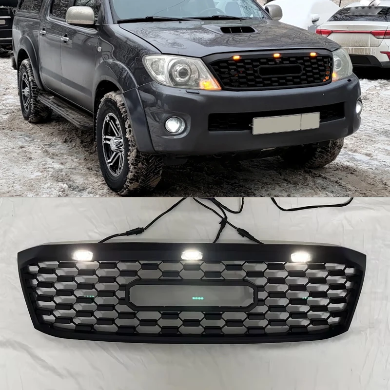 LED Racing Grills Grille For 2005 2006 2007 2008 2009 2010 2011 Hilux Vigo Front Bumper Mask Mesh Cover Exterior Accessories