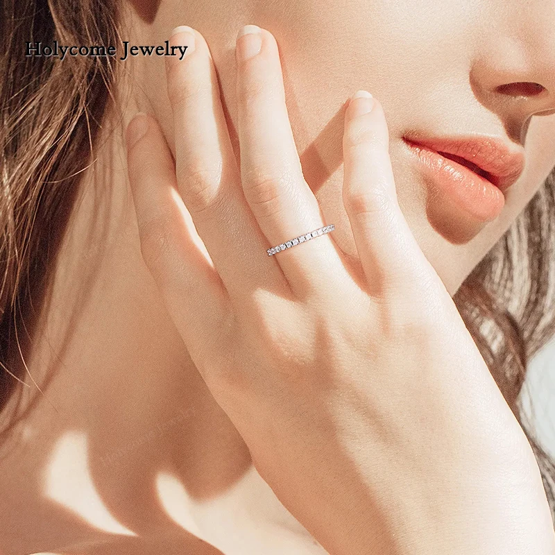 Holycome 925er Sterlingsilber-Moissanit-Ring, Weißgold, runde weibliche Krone, einzelner Schwanzring, Schmuck, Hochzeit, Diamant für Mädchen – Detail 6